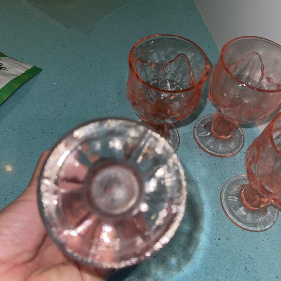 Tiffin Vintage Glass Franciscan Cabaret Wine Pink Lotus Flower Set Of 4 - Picture 4 of 7